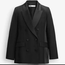 ZARA BNWT 2024. BLACK DOUBLE BREASTED BLAZER TUXEDO WOOL BLEND. 9040/598 SIZE M