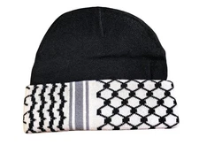 Black Beanie Palestine Hat with Keffiyeh Kufi Print Warm and Soft
