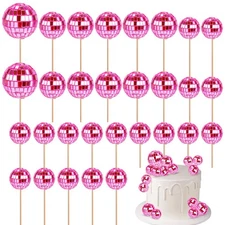 30pcs Disco Ball Cupcake Toppers, Mini Disco Ball Picks Disco Theme Cake Toppers