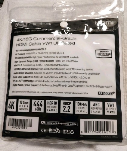 New Key Digital KD-PRO6 Premium High-Speed HDMI with Ethernet (6') Black 2 Pack - Picture 2 of 5