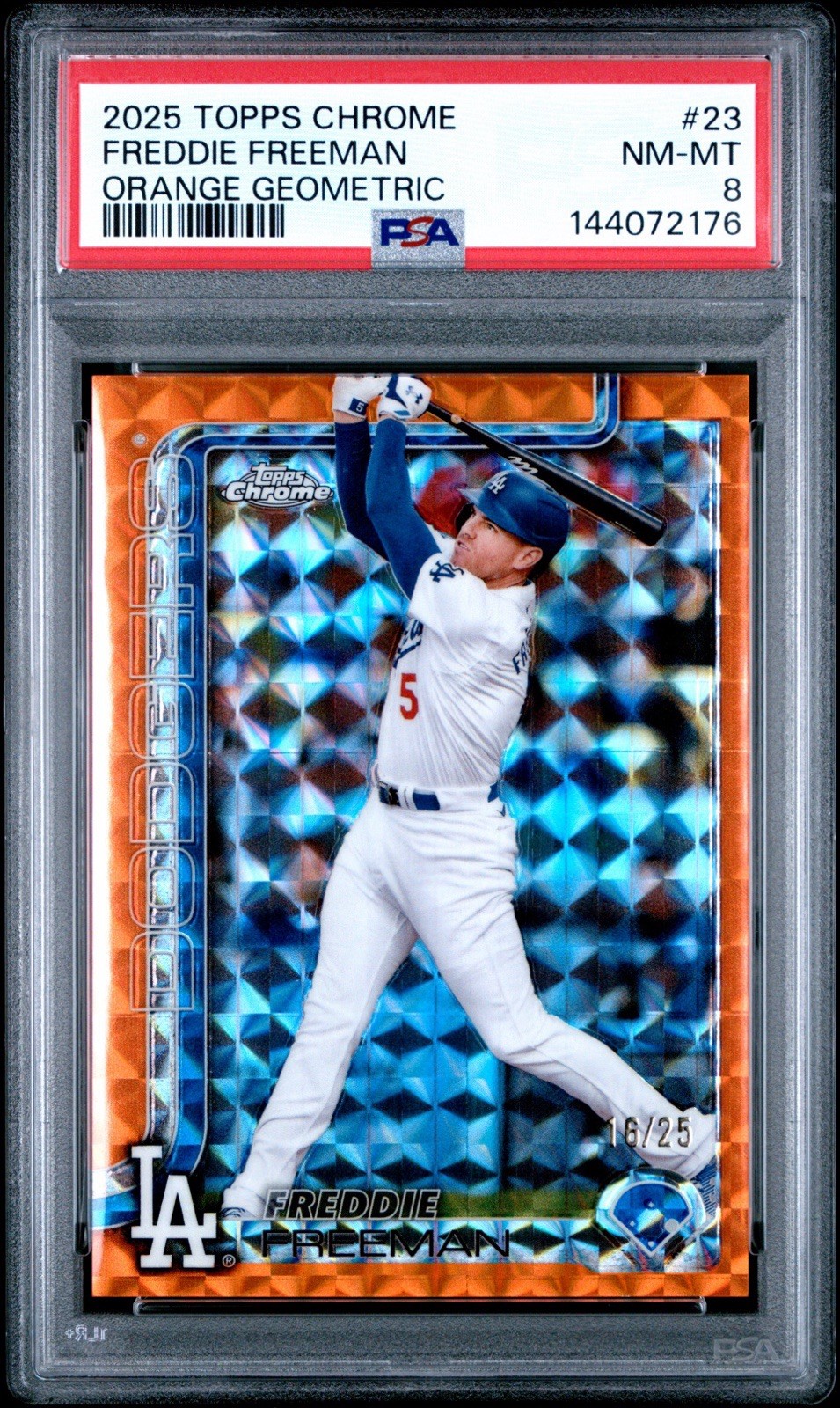 2025 Topps Chrome - Freddie Freeman #23 Orange Geometric Refractor /25 PSA 8
