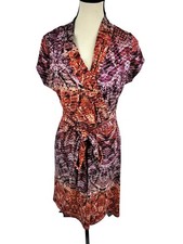 Liz Claiborne Womens M Abstract Animal Print Faux Wrap Tie Waist Dress Short