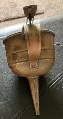 Vintage 1900's Tin Lined Copper Funnel/w Handle & Brass Open/Close Thumb Lever
