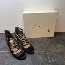 Jewel Badgley Mischka  LAURAH  Caged Peep Toe Stiletto Pumps Size 8 Black Satin