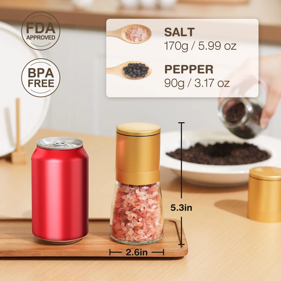 Molinillo de sal y pimienta de oro - Especias de latón de cerámica de tosquedad ajustable... Foto 2 de 4