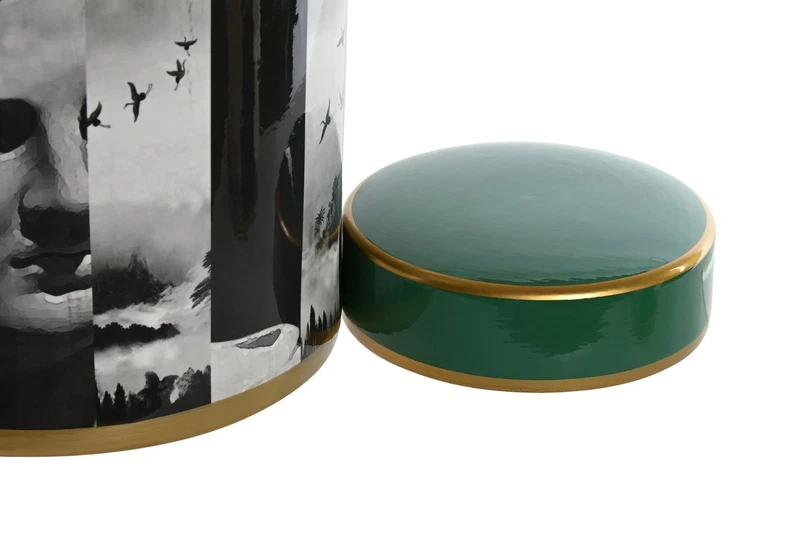 Vaso Arredo in Porcellana Verde con Tappo Contemporaneo Bianco e Nero 27 cm, fotografia 6 di 9