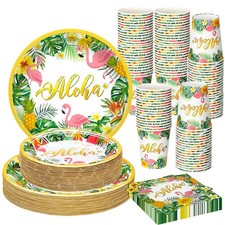 200 PCS Tropical Hawaii Aloha Luau Summer Beach Pool Party Tableware Set