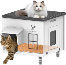 Outdoor Winter Heated Cat House Weatherproof Insulated Cat House w/Escape Door