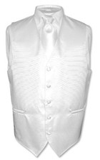 Men's Dress Vest  NeckTie White Woven Neck Tie Horizontal Stripe Design Set