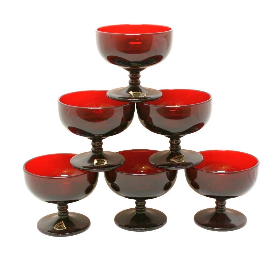 6 Vintage Anchor Hocking Royal Ruby Glass Footed Champagne/Sherbet Dish Exc-Cond - Image 3 of 4