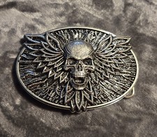 Skull w/ Wings Metal Belt Buckle