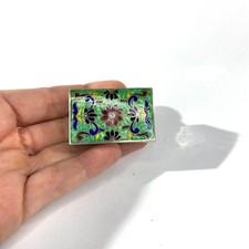 Vintage Solid Silver Ethnic enameled Pill Box with floral decor