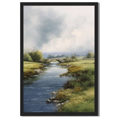 Stone Bridge River Landscape Canvas Oil Paintings Reproduction