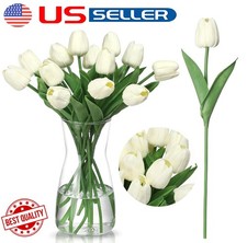 10-20  White Artificial Tulip Fake Flowers Real Touch Pop Wedding Home Decor US