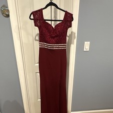 La Scala Burgundy Lace Fit & Flare Evening Dress Beaded Sequin Sweetheart Long