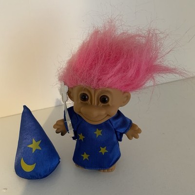 Vintage Russ Troll Zauberer komplett Hut & Zauberstab rosa Haare 1990