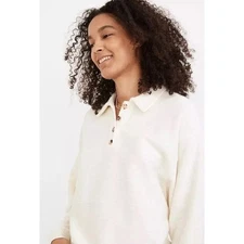 Madewell Ottoman Jacquard Boxy Polo Top Vanilla Textured Women's Size Medium