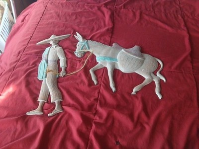 Vintage HOME INTERIOR Southwest Man Pulling His Donkey Pastel METAL WALL HANGING