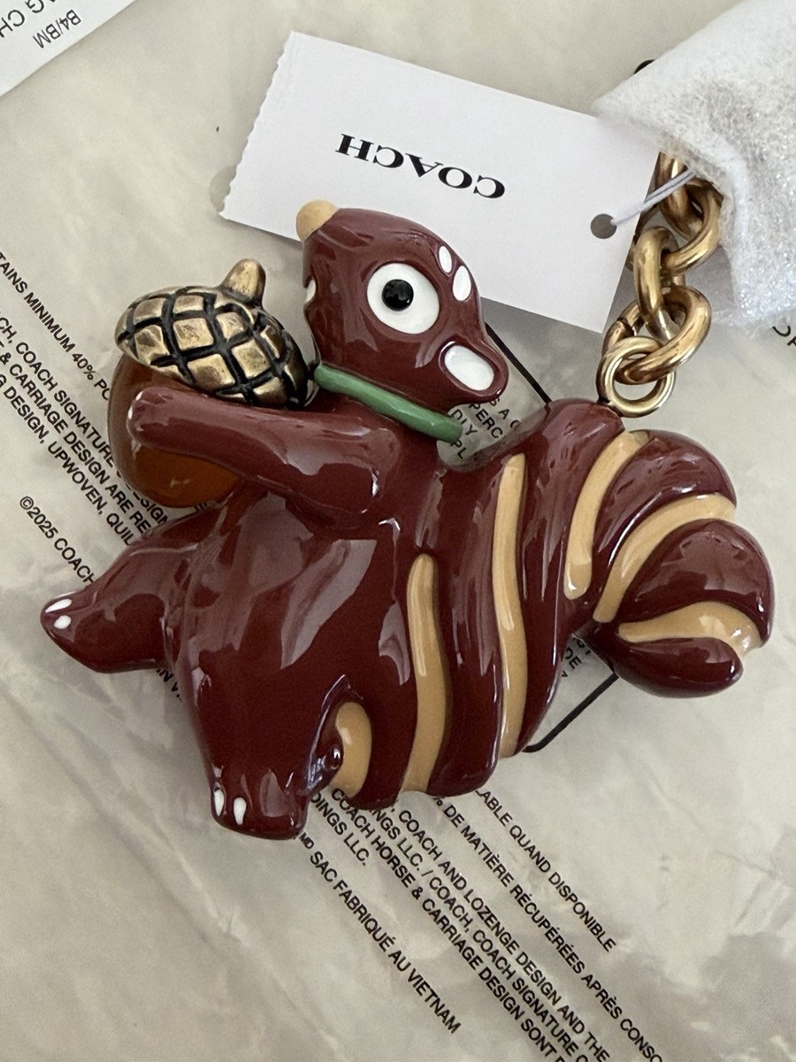 NWT COACH METAL NUTTY SQUIRREL METAL BAG CHARM FOB BROWN/MULTI
