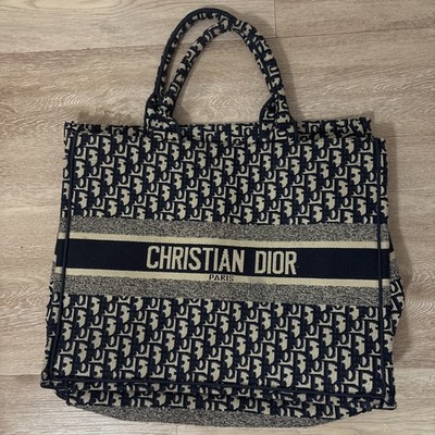 Estate Genuine Used CHRISTIAN DIOR Blue Oblique Canvas Tote Bag Made In Italy