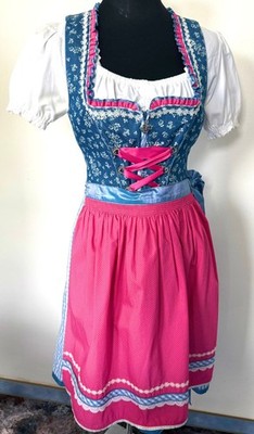 Spieth & Wensky Dirndl Gr. 38 blau pink mit Bluse Trachtenkleid festlich