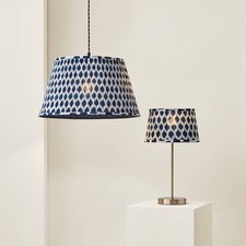 Easy Fit Lampshade Blue Ikat Pleated Fabric Tapered Lamp Shade