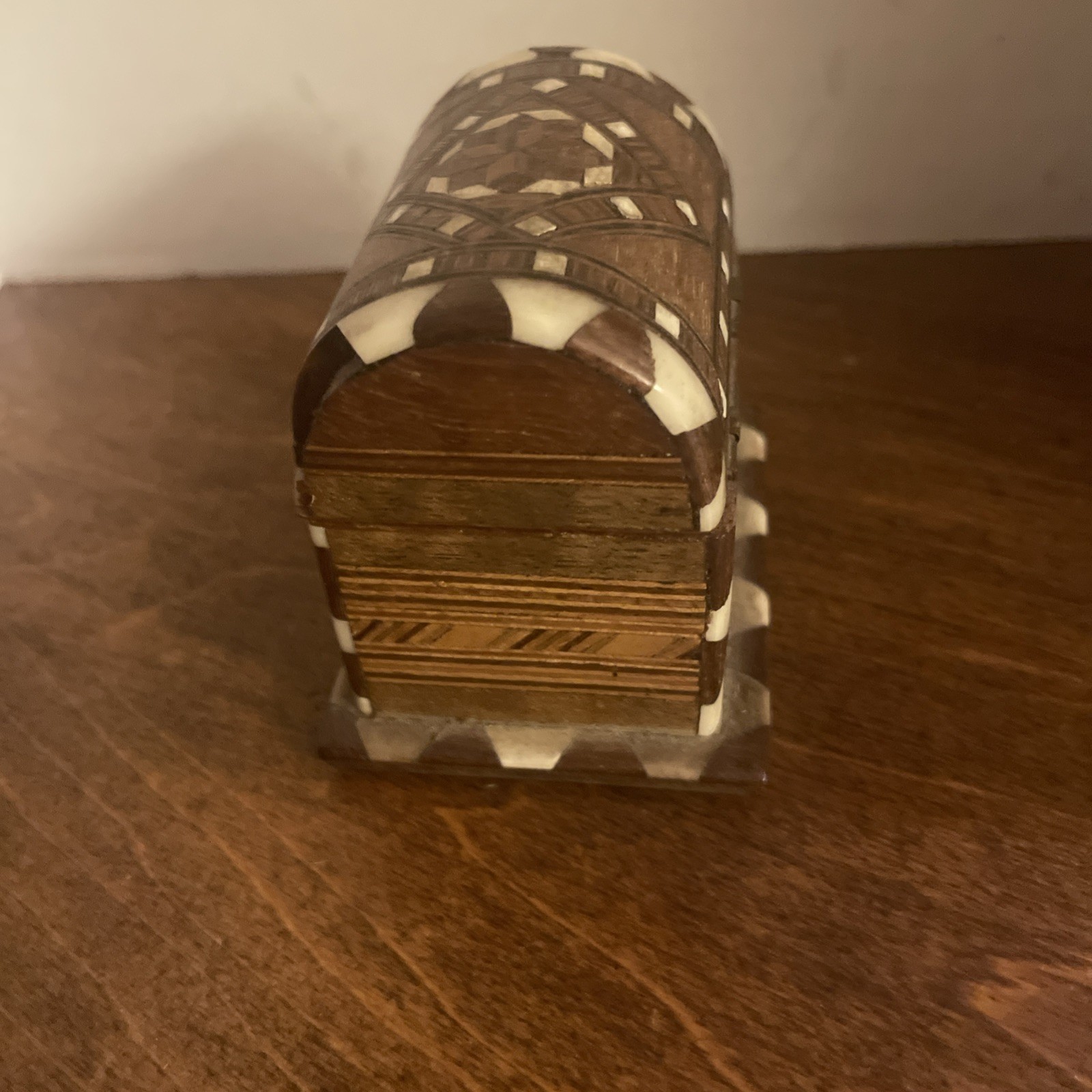 Vintage Marquetry Mother of Pearl Mosaic Inlay Trinket Box