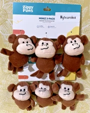 ZippyPaws 6-Pack MINIZ MONKEYS Plush Stuffed Squeaky Dog Toy New -FREE SHIPPING-