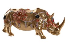 RINOCERONTE SOPRAMMOBILE IN RESINA DORATO CON GEMME MODELLINO DA REGALO