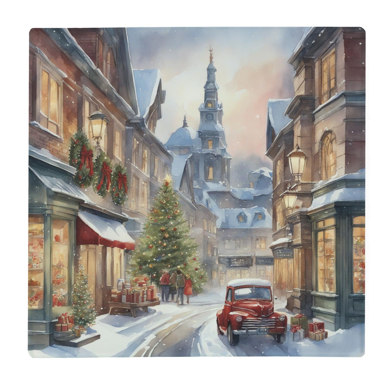 Christmas Shopping Square Worktop Protector Kitchen Gifts - Festive Glass Trivet