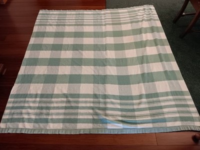 Vintage Green & Cream Plaid Cotton Camp Blanket  - 72'' x 68''