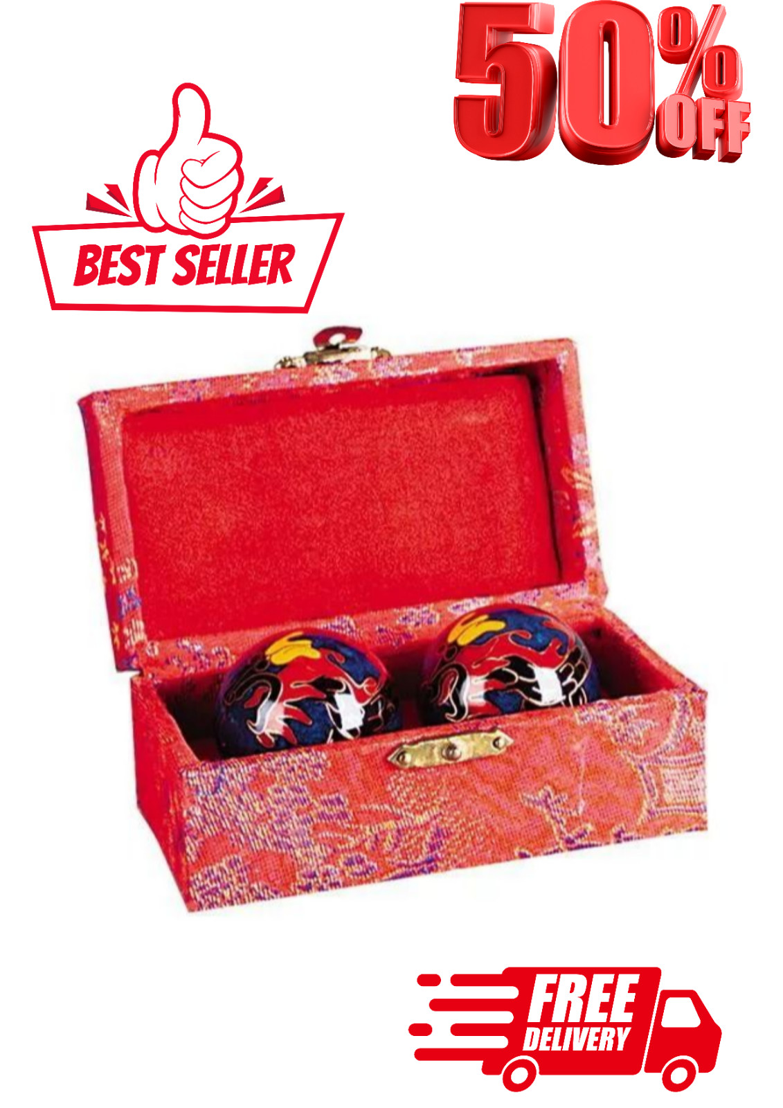 CHINESE HEALTH EXERCISE STRESS BAODING BALLS RELAXATION THERAPY DRAGON DESIGN