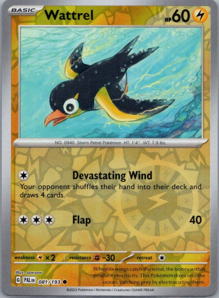 Pokemon TCG Wattrel 081/193 Paldea Evolved Rev Holo NM