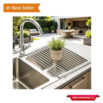 Roll-Up Dish Drying Rack - Space-Saving Stainless Steel Over Sink Solution