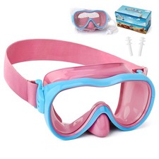 Kids Swim Goggles with Nose Cover, UV Protection, Mesh Bag, and Ear Plugs