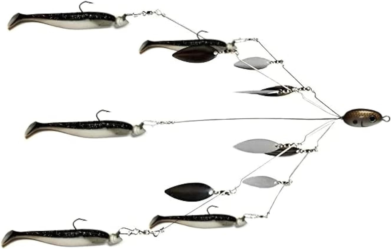 Fully Rigged 5 Arms 8 Bladed Umbrella Rig Bass Lure W/Swim Baits and Jig Heads I - Image 10