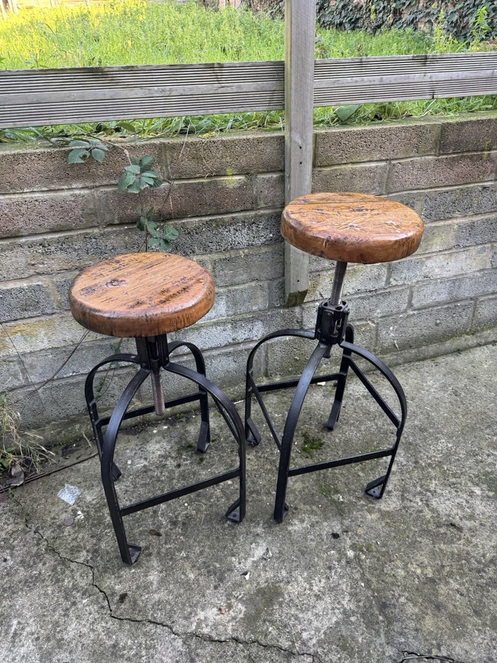 Industrial solid  wood and metal bar stool x2  - Image 4 of 4