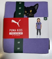 Puma Kids 2 Piece Active Set Purple Shirt Black Leggings Girls Size 5T NEW