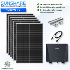 Balkonkraftwerk 1200W Komplettset Sunshare Ray Lite Geländerhalterung …