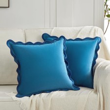 Set of 2 Navy Blue Decorative Throw Pillow Covers 18x18 Inch with Scallop Edg...
