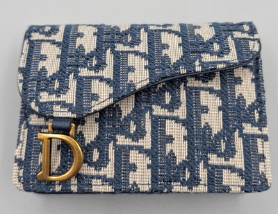 Christian Dior Saddle Lotus Compact Wallet in Blue Dior Oblique