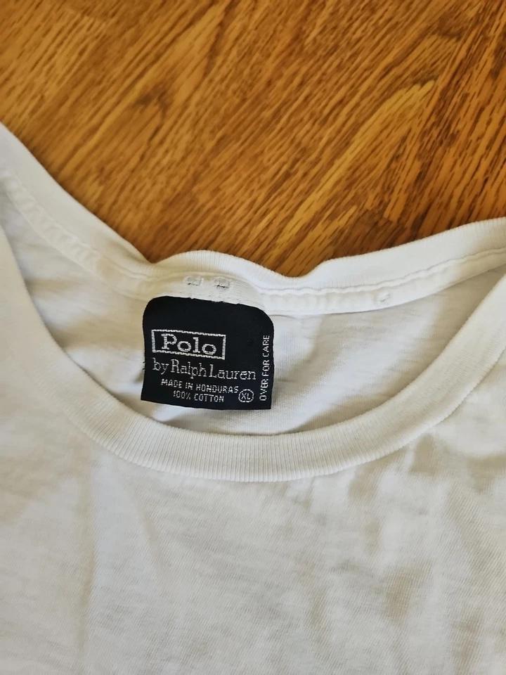 Vintage Ralph Lauren XL T-Shirt Polo Bear Suit Single Stitch 90s Y2K White - Image 3 of 4