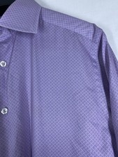 David Donahue Dress Shirt Mens 15.5 32/33 Trim Fit Purple Geometric Button Up US