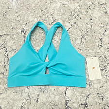 Fabletics Oasis Twist-Front Sports Bra Aqua Blue Size L A/B Racerback NWT