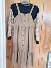 Shein Brown Polyester Pinafore Dress and Top Size Small