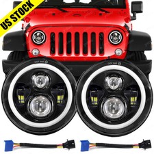7 Inch Led Headlights Halo Angle Eyes For Jeep Wrangler Jk Lj Tj Cj 96-18