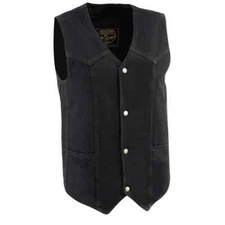 MEN'S MILWAUKEE BIKER  DENIM VEST JACKET NO COLLAR V-NECK BLACK.
