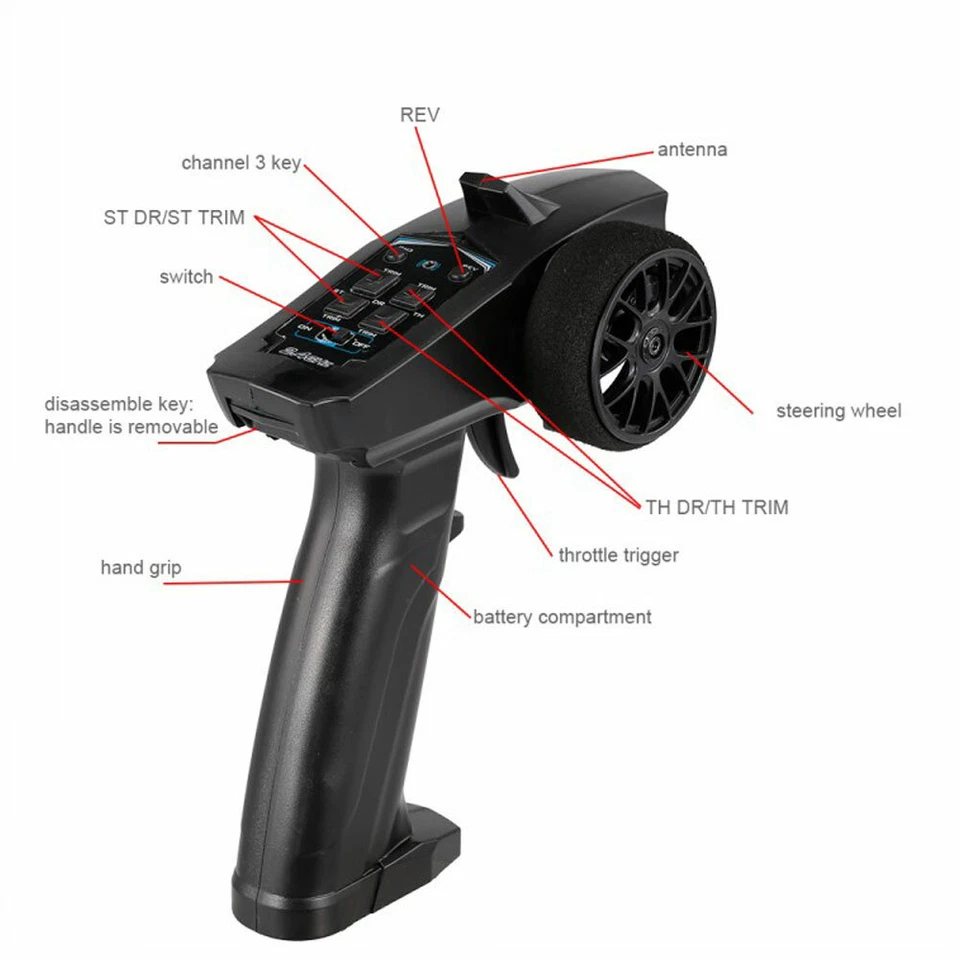 2.4GHz Plastic Black Remote Control For 1/10 RC Rock Crawler Car WPL Axial SCX10 - Image 2 of 4