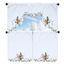 Grelucgo Embroidered Christmas Holiday Kitchen Window Rod Pocket Holly Leaves