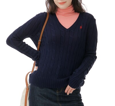 Genuine Polo Ralph Lauren Womens Cable Knit V Neck Sweater